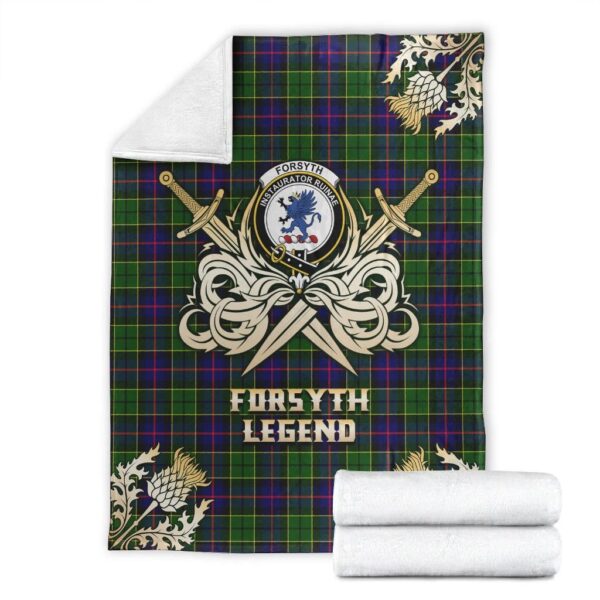 Forsyth Modern Clan Blanket, Scottish Tartan Forsyth Modern Clans Premium Blanket Gold Crest Style