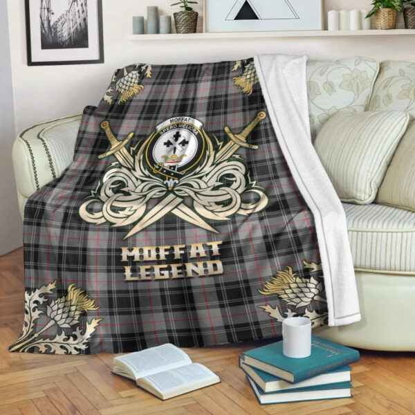 Moffat Modern Clan Blanket, Scottish Tartan Moffat Modern Clans Premium Blanket Gold Crest Style - Image 3