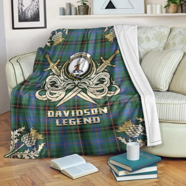 Davidson Ancient Clan Blanket, Scottish Tartan Davidson Ancient Clans Premium Blanket Gold Crest Style - Image 3