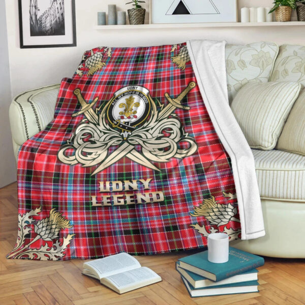 Udny Clan Blanket, Scottish Tartan Udny Clans Premium Blanket Gold Crest Style - Image 3