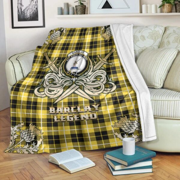 Barclay Dress Modern Clan Blanket, Scottish Tartan Barclay Dress Modern Clans Premium Blanket Gold Crest Style - Image 3