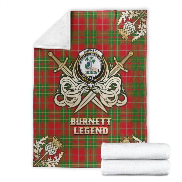 Burnett Ancient Clan Blanket, Scottish Tartan Burnett Ancient Clans Premium Blanket Gold Crest Style