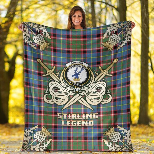 Stirling Bannockburn Clan Blanket, Scottish Tartan Stirling Bannockburn Clans Premium Blanket Gold Crest Style - Image 2