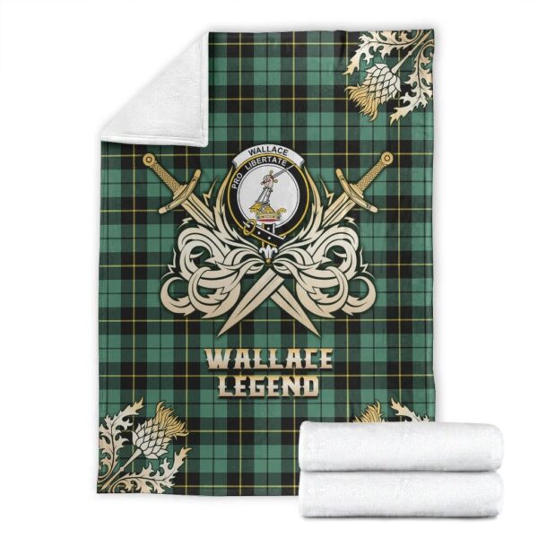 Wallace Hunting Ancient Clan Blanket, Scottish Tartan Wallace Hunting Ancient Clans Premium Blanket Gold Crest Style