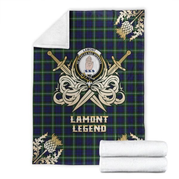 Lamont Modern Clan Blanket, Scottish Tartan Lamont Modern Clans Premium Blanket Gold Crest Style