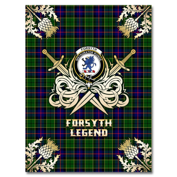 Forsyth Modern Clan Blanket, Scottish Tartan Forsyth Modern Clans Premium Blanket Gold Crest Style - Image 4