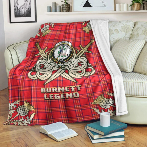 Burnett Modern Clan Blanket, Scottish Tartan Burnett Modern Clans Premium Blanket Gold Crest Style - Image 3