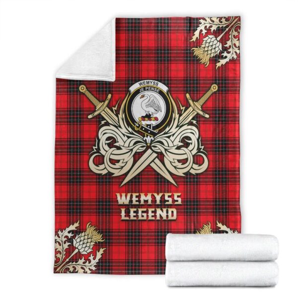 Wemyss Modern Clan Blanket, Scottish Tartan Wemyss Modern Clans Premium Blanket Gold Crest Style