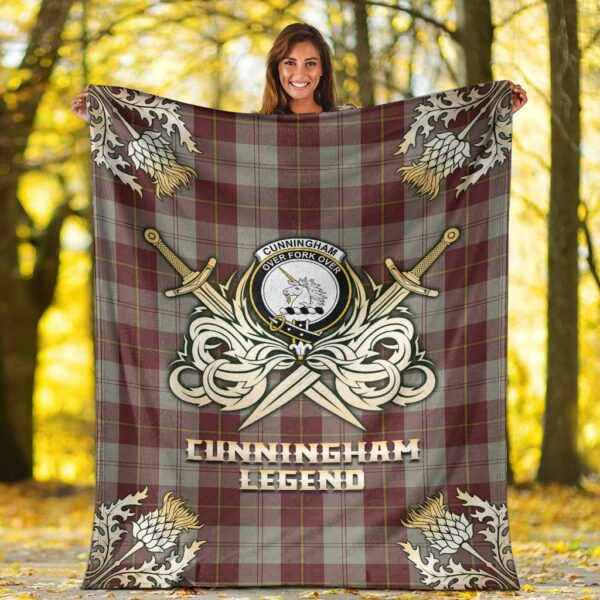 Cunningham Burgundy Dancers Clan Blanket, Scottish Tartan Cunningham Burgundy Dancers Clans Premium Blanket Gold Crest Style - Image 2