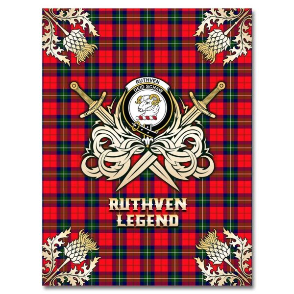 Ruthven Modern Clan Blanket, Scottish Tartan Ruthven Modern Clans Premium Blanket Gold Crest Style - Image 4