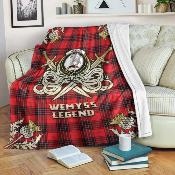 Wemyss Modern Clan Blanket, Scottish Tartan Wemyss Modern Clans Premium Blanket Gold Crest Style - Image 3