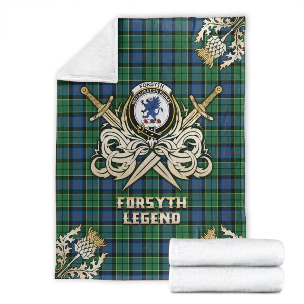 Forsyth Ancient Clan Blanket, Scottish Tartan Forsyth Ancient Clans Premium Blanket Gold Crest Style