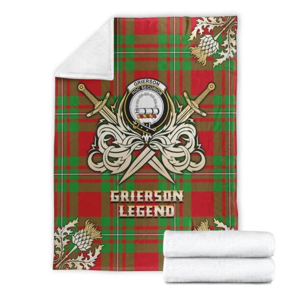 Grierson Clan Blanket, Scottish Tartan Grierson Clans Premium Blanket Gold Crest Style