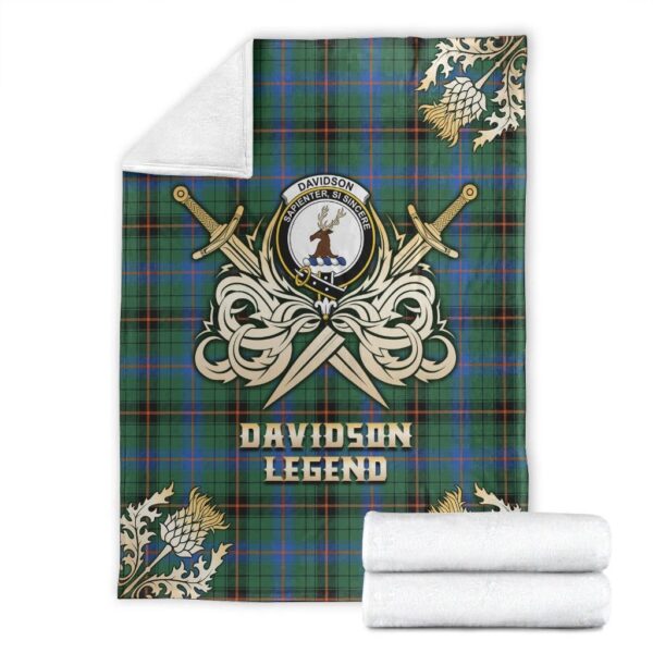 Davidson Ancient Clan Blanket, Scottish Tartan Davidson Ancient Clans Premium Blanket Gold Crest Style