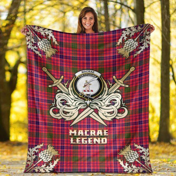 MacRae Modern Clan Blanket, Scottish Tartan MacRae Modern Clans Premium Blanket Gold Crest Style - Image 2