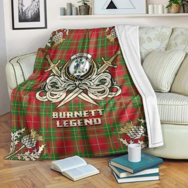 Burnett Ancient Clan Blanket, Scottish Tartan Burnett Ancient Clans Premium Blanket Gold Crest Style - Image 3