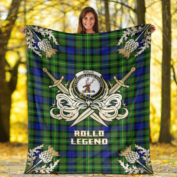 Rollo Modern Clan Blanket, Scottish Tartan Rollo Modern Clans Premium Blanket Gold Crest Style - Image 2