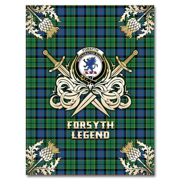 Forsyth Ancient Clan Blanket, Scottish Tartan Forsyth Ancient Clans Premium Blanket Gold Crest Style - Image 4