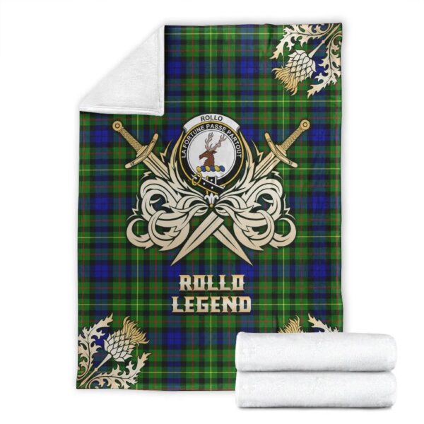 Rollo Modern Clan Blanket, Scottish Tartan Rollo Modern Clans Premium Blanket Gold Crest Style