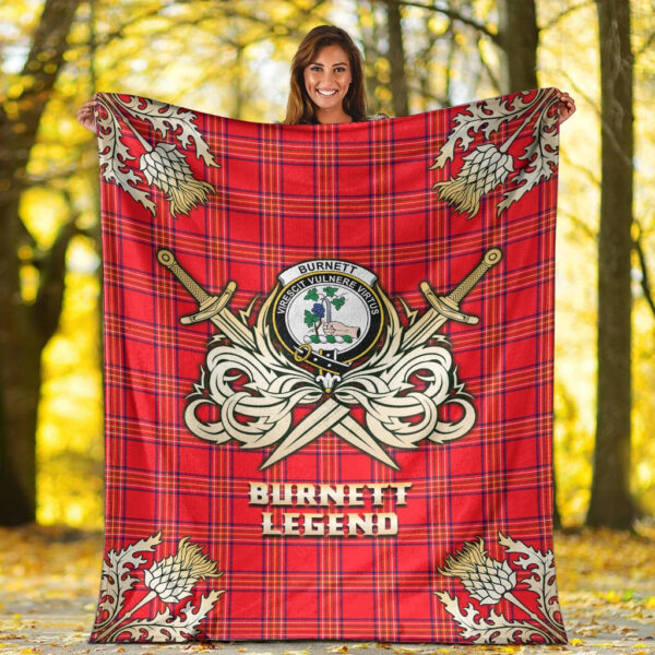 Burnett Modern Clan Blanket, Scottish Tartan Burnett Modern Clans Premium Blanket Gold Crest Style - Image 2