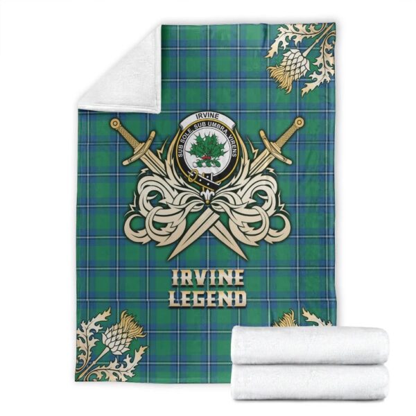 Irvine Ancient Clan Blanket, Scottish Tartan Irvine Ancient Clans Premium Blanket Gold Crest Style