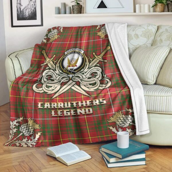 Carruthers Modern Clan Blanket, Scottish Tartan Carruthers Modern Clans Premium Blanket Gold Crest Style - Image 3