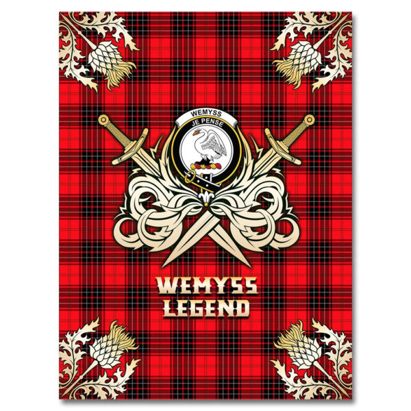 Wemyss Modern Clan Blanket, Scottish Tartan Wemyss Modern Clans Premium Blanket Gold Crest Style - Image 4