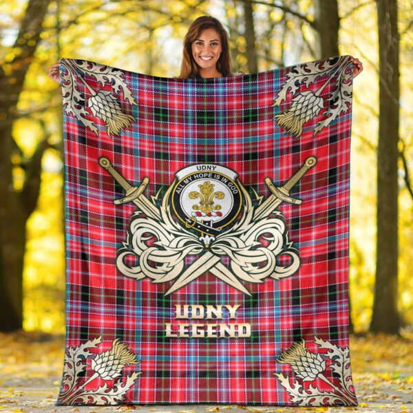 Udny Clan Blanket, Scottish Tartan Udny Clans Premium Blanket Gold Crest Style - Image 2