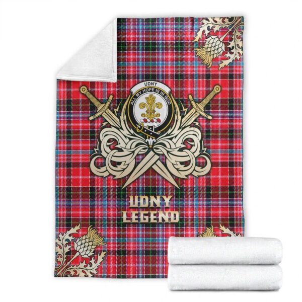 Udny Clan Blanket, Scottish Tartan Udny Clans Premium Blanket Gold Crest Style