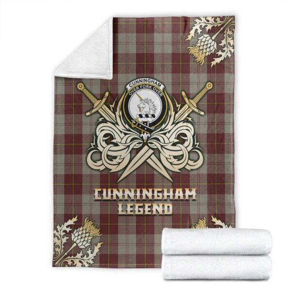 Cunningham Burgundy Dancers Clan Blanket, Scottish Tartan Cunningham Burgundy Dancers Clans Premium Blanket Gold Crest Style