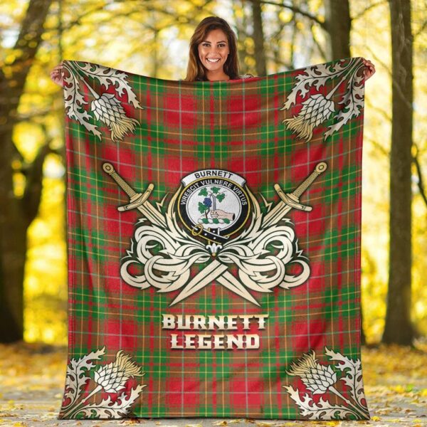 Burnett Ancient Clan Blanket, Scottish Tartan Burnett Ancient Clans Premium Blanket Gold Crest Style - Image 2