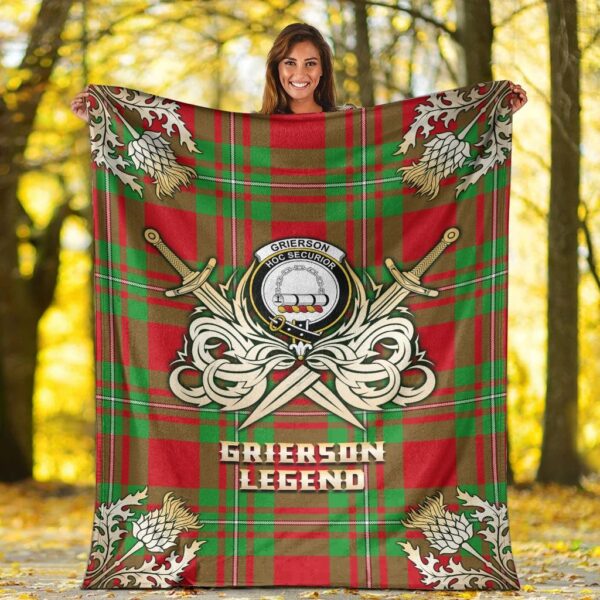 Grierson Clan Blanket, Scottish Tartan Grierson Clans Premium Blanket Gold Crest Style - Image 2