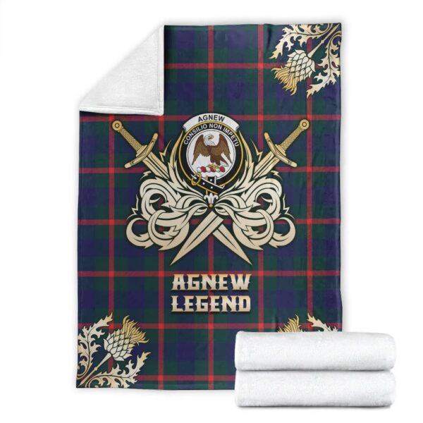 Agnew Modern Clan Blanket, Scottish Tartan Agnew Modern Clans Premium Blanket Gold Crest Style