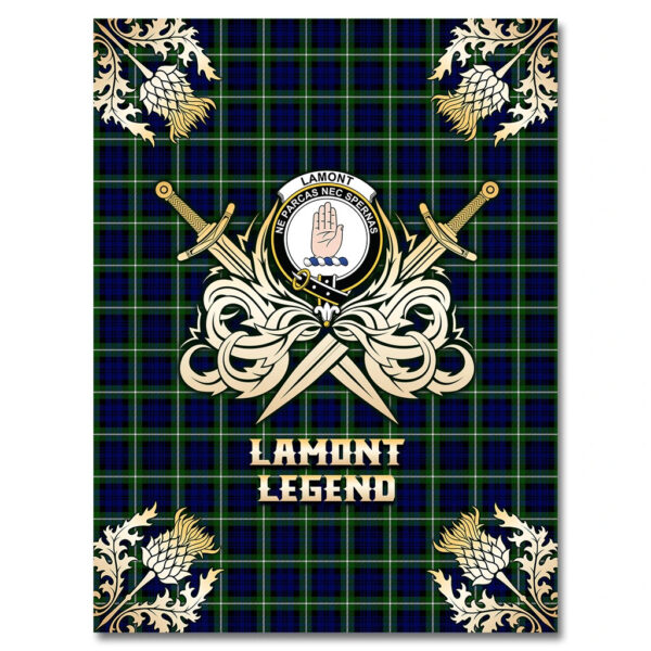 Lamont Modern Clan Blanket, Scottish Tartan Lamont Modern Clans Premium Blanket Gold Crest Style - Image 4