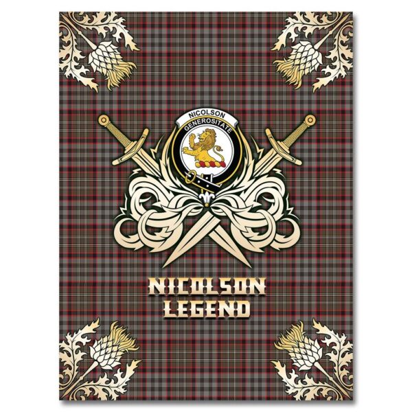 Nicolson Hunting Weathered Clan Blanket, Scottish Tartan Nicolson Hunting Weathered Clans Premium Blanket Gold Crest Style - Image 4