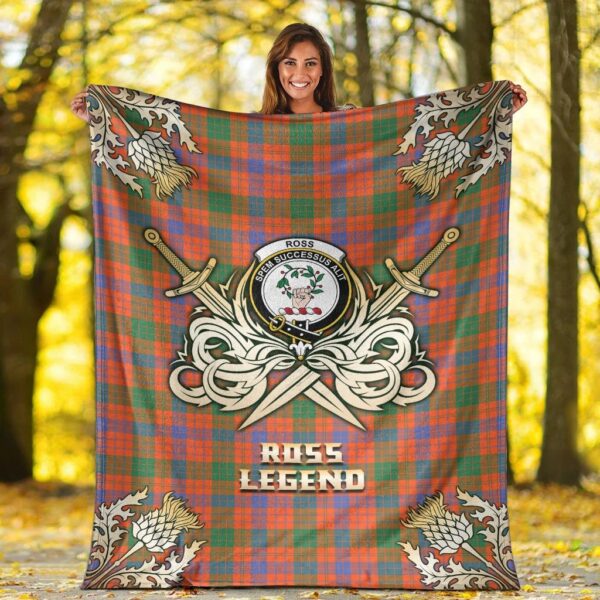 Ross Ancient Clan Blanket, Scottish Tartan Ross Ancient Clans Premium Blanket Gold Crest Style - Image 2