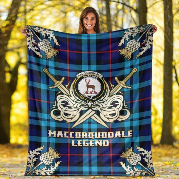 MacCorquodale Clan Blanket, Scottish Tartan MacCorquodale Clans Premium Blanket Gold Crest Style - Image 2