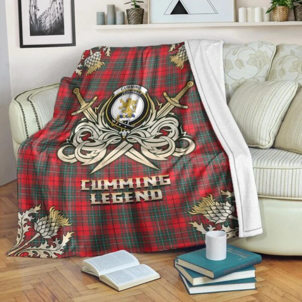 Cumming Modern Clan Blanket, Scottish Tartan Cumming Modern Clans Premium Blanket Gold Crest Style - Image 3