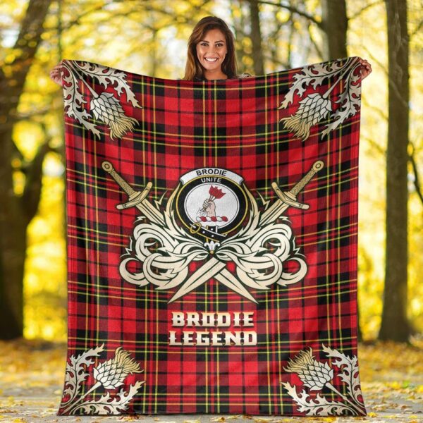 Brodie Modern Clan Blanket, Scottish Tartan Brodie Modern Clans Premium Blanket Gold Crest Style - Image 2