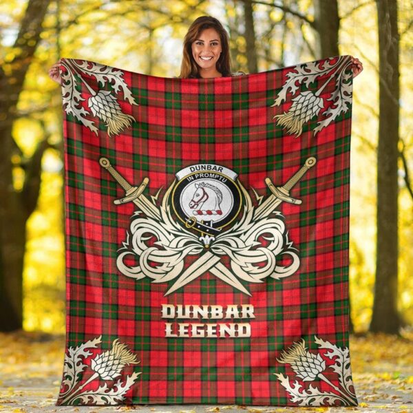 Dunbar Modern Clan Blanket, Scottish Tartan Dunbar Modern Clans Premium Blanket Gold Crest Style - Image 2