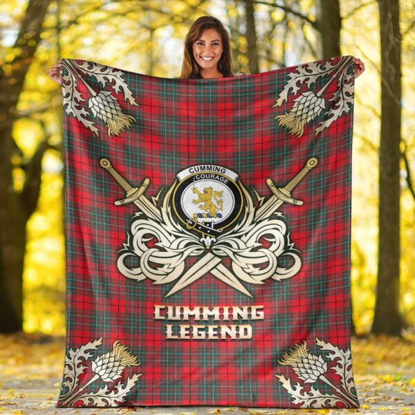 Cumming Modern Clan Blanket, Scottish Tartan Cumming Modern Clans Premium Blanket Gold Crest Style - Image 2