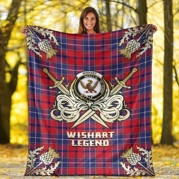 Wishart Dress Clan Blanket, Scottish Tartan Wishart Dress Clans Premium Blanket Gold Crest Style - Image 2