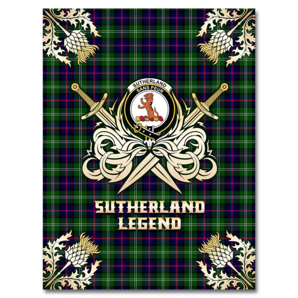 Sutherland Modern Clan Blanket, Scottish Tartan Sutherland Modern Clans Premium Blanket Gold Crest Style - Image 4