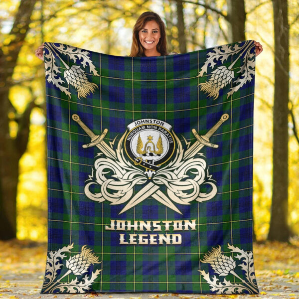 Johnston Modern Clan Blanket, Scottish Tartan Johnston Modern Clans Premium Blanket Gold Crest Style - Image 2