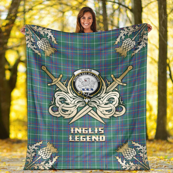 Inglis Ancient Clan Blanket, Scottish Tartan Inglis Ancient Clans Premium Blanket Gold Crest Style - Image 2