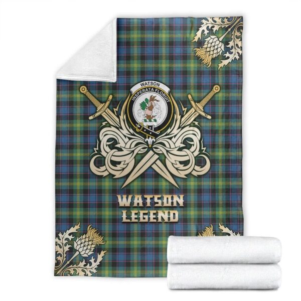 Watson Ancient Clan Blanket, Scottish Tartan Watson Ancient Clans Premium Blanket Gold Crest Style