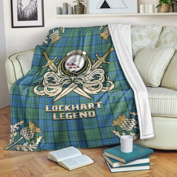 Lockhart Clan Blanket, Scottish Tartan Lockhart Clans Premium Blanket Gold Crest Style - Image 3