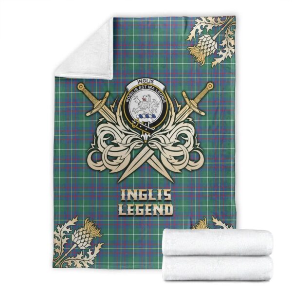 Inglis Ancient Clan Blanket, Scottish Tartan Inglis Ancient Clans Premium Blanket Gold Crest Style