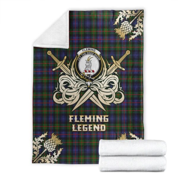 Fleming Clan Blanket, Scottish Tartan Fleming Clans Premium Blanket Gold Crest Style