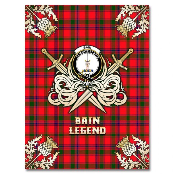 Bain Clan Blanket, Scottish Tartan Bain Clans Premium Blanket Gold Crest Style - Image 4